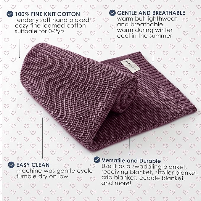 Heritage Knit Organic Cotton Receiving Swaddle Blanket for Girls - 100% Luxury Organic Cotton Knit Warm Cozy Quilt Swaddle Blanket for Newborns Infants Babies & Toddlers (0-2Yrs - Sugar Plum)