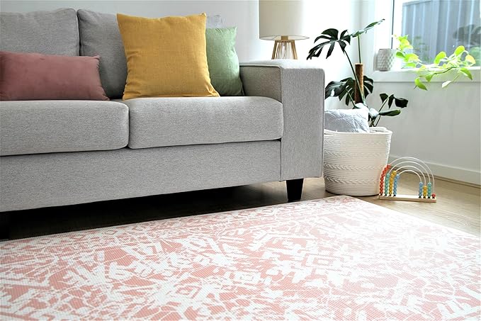 Cushmat Stylish Reversible Foam Play Mat (Large, Explorer - Coral Teal) - Soft, Waterproof, Durable Play mat for Infants, Babies, Toddler, Kids & Grownup - 6.5ft x 4.5ft