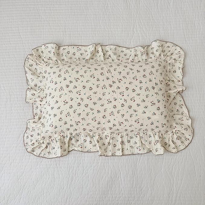 BuLuTu Girls Boys Kids Pillowcase Standard Size, Floral Pattern, 20"x26", 1 pc, Soft Breathable Muslin Cotton Toddler Bed Pillow Cases Kids Bedding Room Decor, Envelope Closure