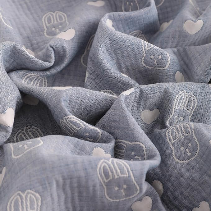 NTBAY 3 Layer Muslin Cotton Toddler Blanket, Jacquard Reversible Nursery Bed Blanket, Super Soft and Thermal for All Seasons, Decoration Gift, 30"x40", Blue Rabbit