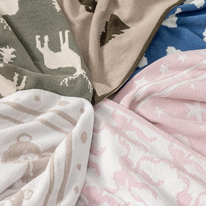 Berkshire Baby Blanket,Ultra-Plush Reversible Chenille Knit Toddler Blanket,Cute Pattern Nursery Crib Blanket,Ideal Baby Gift(30x40 Inches,Bouncy Clouds Harbor Blue)