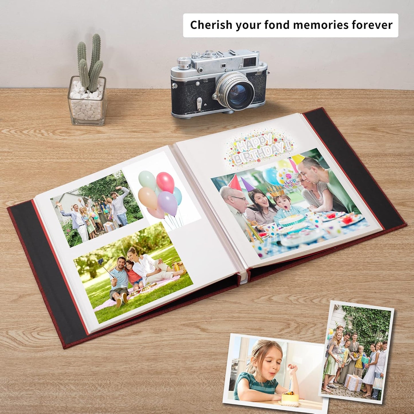 Photo Album Self Adhesive Scrapbook Album for 4Ã—6 Pictures DIY Magnetic Linen Cover Album 30 Blank Pages Great Gift for Family, Wedding, Birthday, Christmas, Anniversary(Red), 6-15-Red