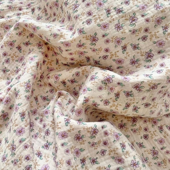 BuLuTu Purple Flower Print Kids Pillow Cases 20"x26" Fit for Standard Size Pillow, Soft Lightweight Muslin Pillow Cover 100% Cotton Floral Print Children Pillowcases with Ruffles, 1 pc