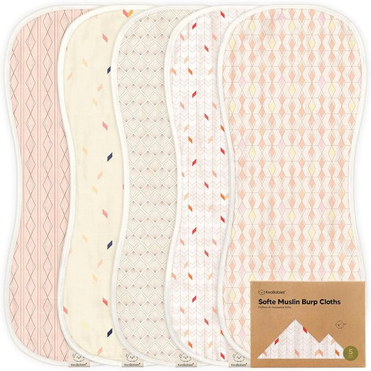 5-Pack Muslin Burp Cloths Baby Boy, Girl - Very Absorbent Baby Burp Cloth Rags, 8-Layers Viscose Derived from Bamboo Cotton Muslin Towel, Super Soft Spit Up Rags, No Shrink Washcloths (Prism)