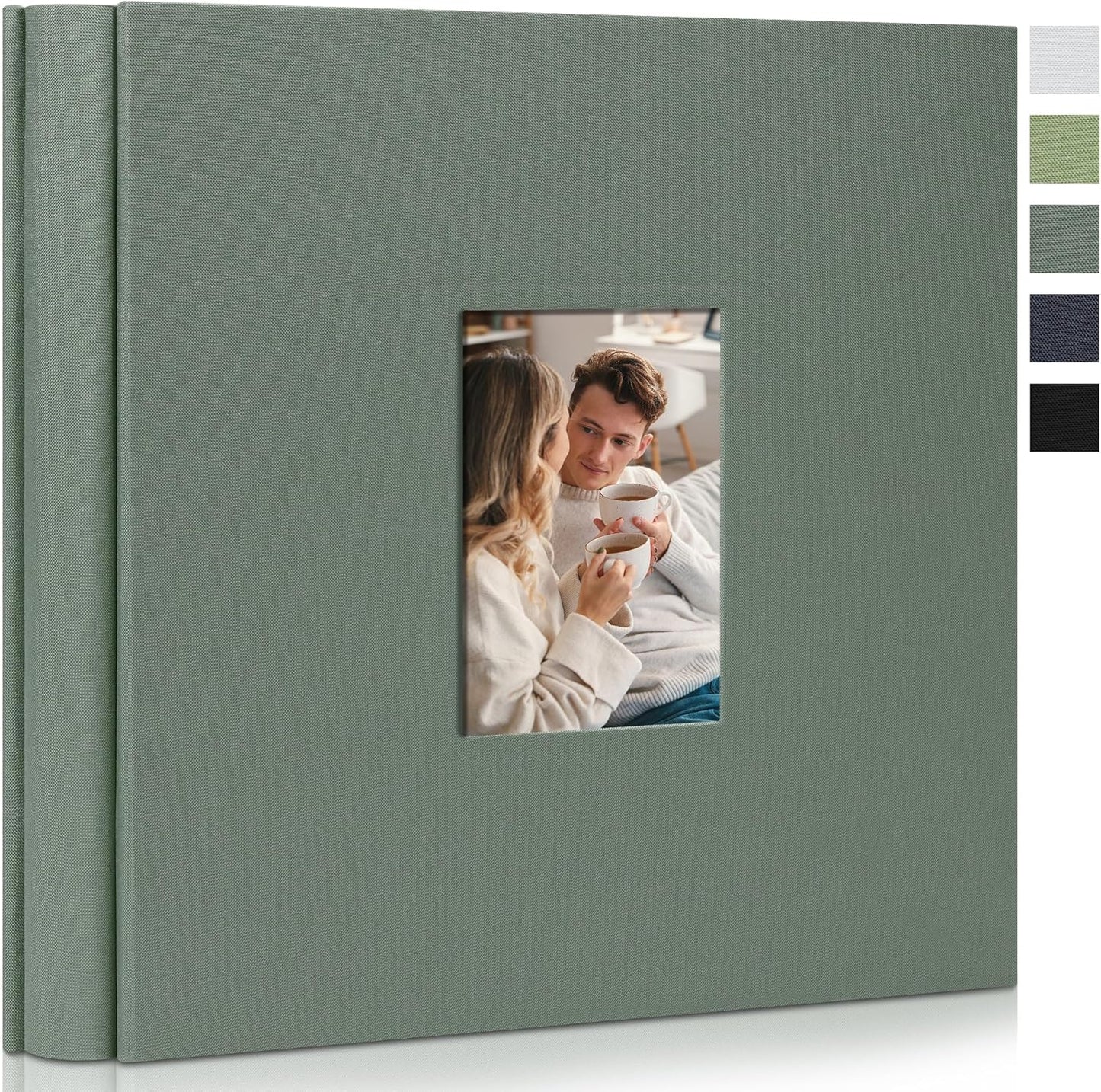 Photo Album 4x6 Pictrues 600 Pockets Linen Cover with Front Window Large Picture Book for Family Travel Wedding and Memory Keepsake Organizer Gray Green