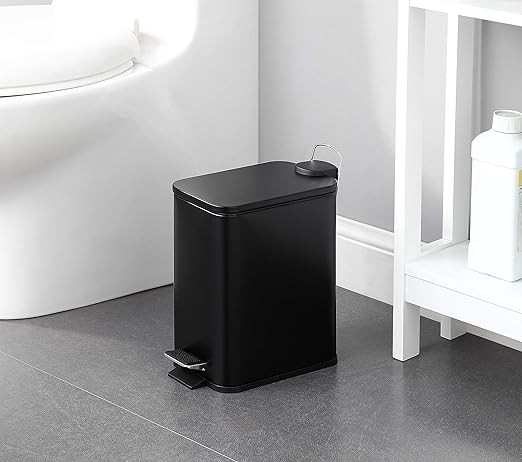SunnyPoint 5 Liter(1.32 Gallon) Small Trash Can with Plastic Inner Buckets; Rectangle Bathroom, Office, Kitchen, and Bedroom Step On and Slow Close