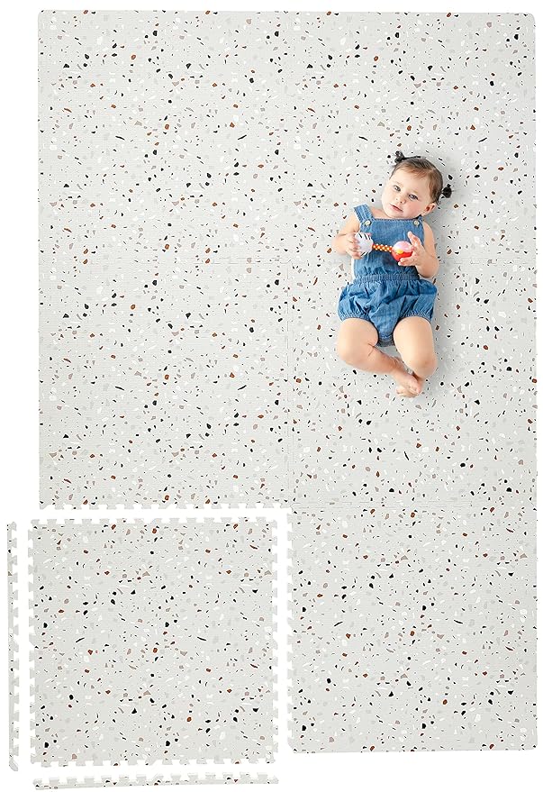 Yay Mats Stylish Extra Large Baby Play Mat. Soft, Thick, Non-Toxic Foam Covers 6 ft x 4 ft. Expandable Tiles with Edges Infants and Kids Playmat Tummy Time Mat