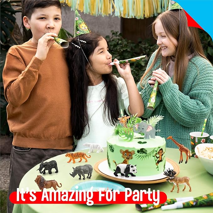 15 Wild Animal Figurines for Kids, Plastic Safari Animal Toys Tiny Portable Jungle Creature Figures Playset Montessori Toys Educational Game for Homeschool Preschool Toddler Kids