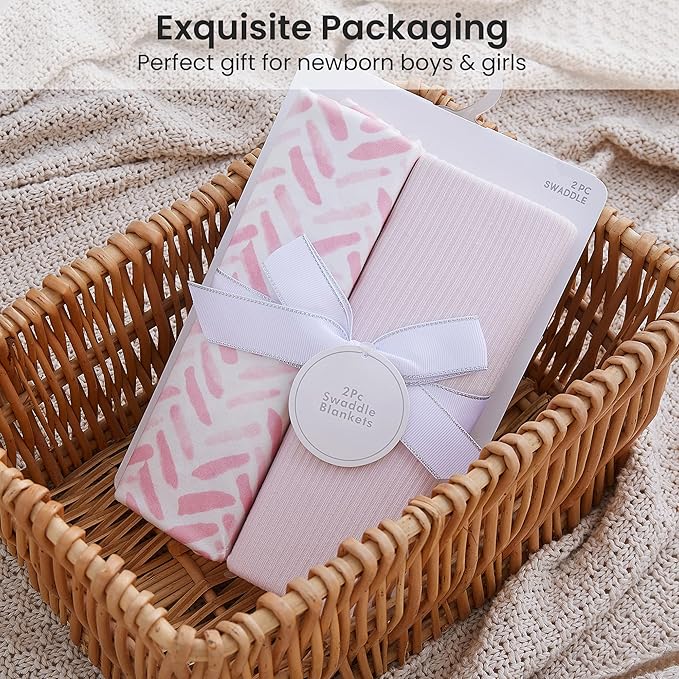Jersey Swaddle Blanket, Ultra Soft Stretchy Receiving Blanket, Newborn Swaddle Wrap for Boys & Girls, 40 x 30 inches, 2 Pcs, Pink
