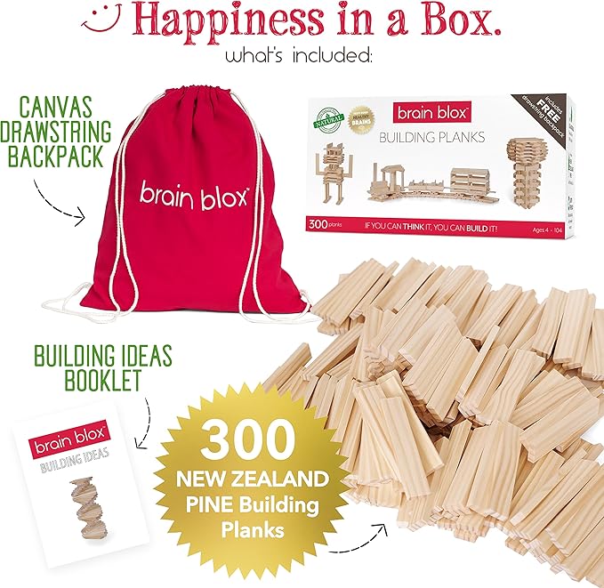 Natural Wooden Blocks for Kids Ages 4-8 - Montessori Blocks for Hands-on Learning - STEM and Architecture for Kids (300 Building Blocks)