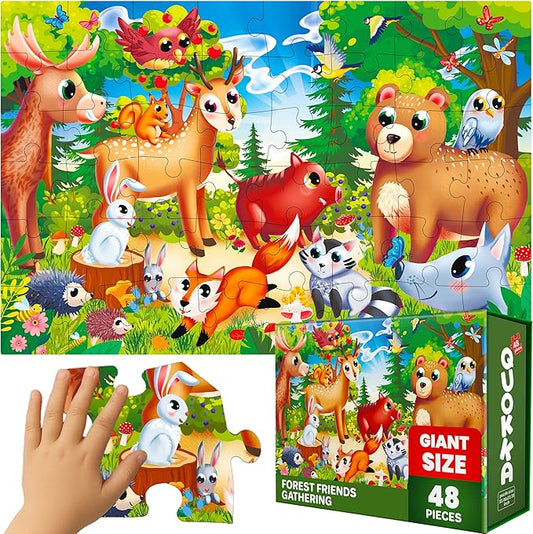 QUOKKA Giant Floor Puzzles for Kids Ages 4-6 - 2x3 Feet Extra-Thick 48 Pieces Toddler Puzzle Ages 3-5 – Forest Educational Activity for Boys Girls – Premium Box with Sturdy Handle & Magnetic Closure