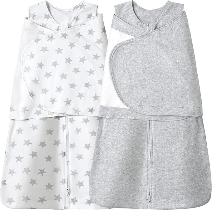 Baby Sleep sack Swaddle,Swaddles 3-6 Months,3-Way Adjustable Wearable Transition Blanket 100% Organic Cotton 2-Piece,12-18 lbs,1.0 TOG(Star&Grey)