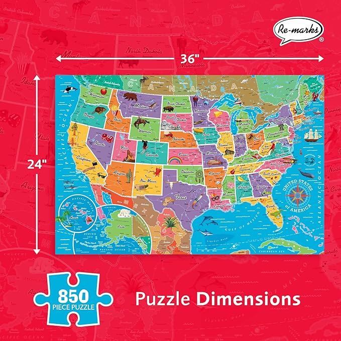 Re-marks Map of USA Deluxe Jigsaw Puzzle with Whimsy Pieces- All Ages