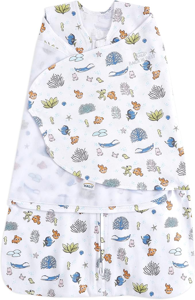 HALO Disney Baby Finding Nemo 100% Cotton Sleepsack Swaddle, 3-Way Adjustable Wearable Blanket, TOG 1.5, Nemo Great Barrier Reef, Newborn, 0-3 Months