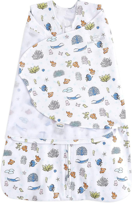 HALO Disney Baby Finding Nemo 100% Cotton Sleepsack Swaddle, 3-Way Adjustable Wearable Blanket, TOG 1.5, Nemo Great Barrier Reef, Newborn, 0-3 Months