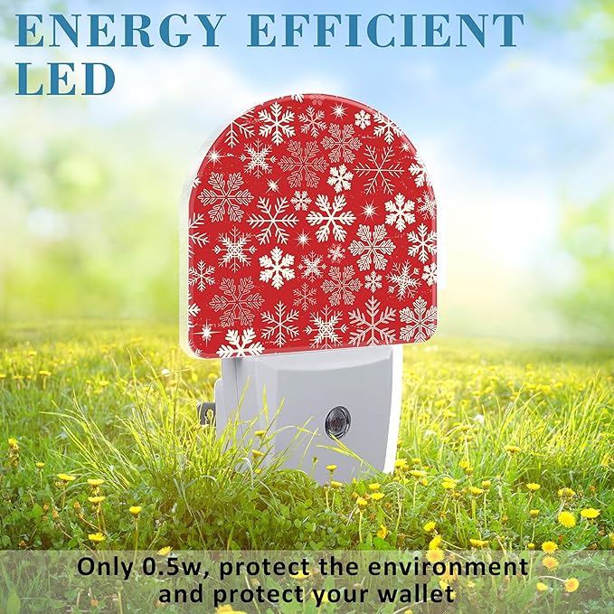 Christmas Snowflakes Night Light Plug into Wall with Dusk to Dawn Sensor Cute Nightlight for Kid Girls Boys Women Men Room Decor, Hallway, Kitchen, Bathroom, Nursery, Stairs