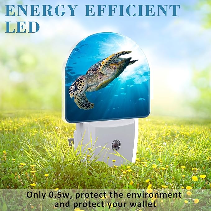 Deep Sea Turtle Night Light for Kids, LED Night Light Plug into Wall with Dusk to Dawn Sensor for Girls Boys Women Men Room Decor, Hallway, Kitchen, Bathroom, Nursery, Stairs