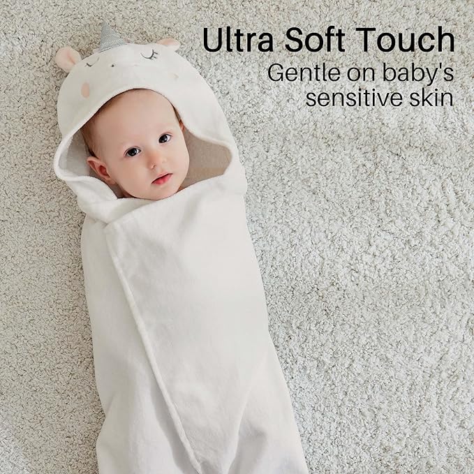 Viviland 2 Pack Hooded Baby Towels, Soft 100% Cotton Baby Bath Towels with Hood, Extra Thick and Absorbent, Essential for Newborns, Kids, Infants - Girls and Boys (Pink Elephant & Dog)