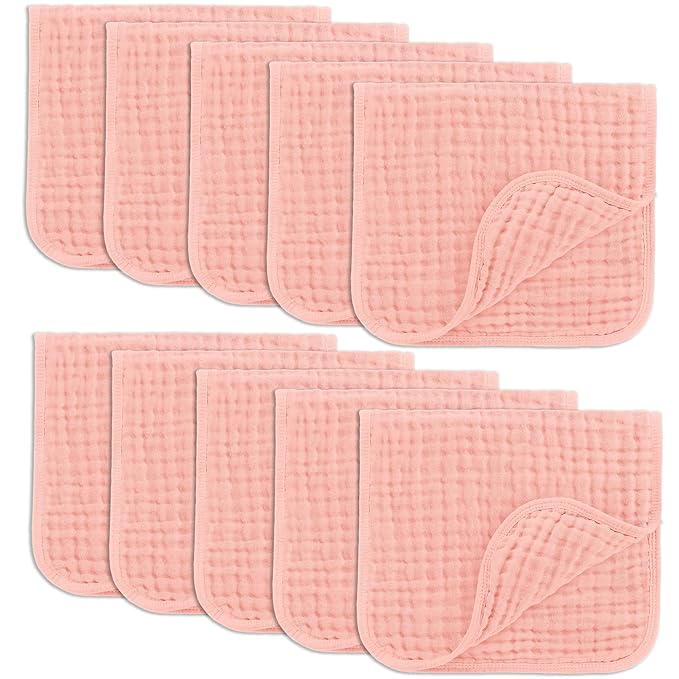 Comfy Cubs Muslin Burp Cloths 20" x 10", Pack of 10 - Large, 6-Layer, Ultra Absorbent 100% Cotton for Baby Drool and Messes - Soft, Safe & Gentle Baby Burp Cloths for Boys & Girls - Lace