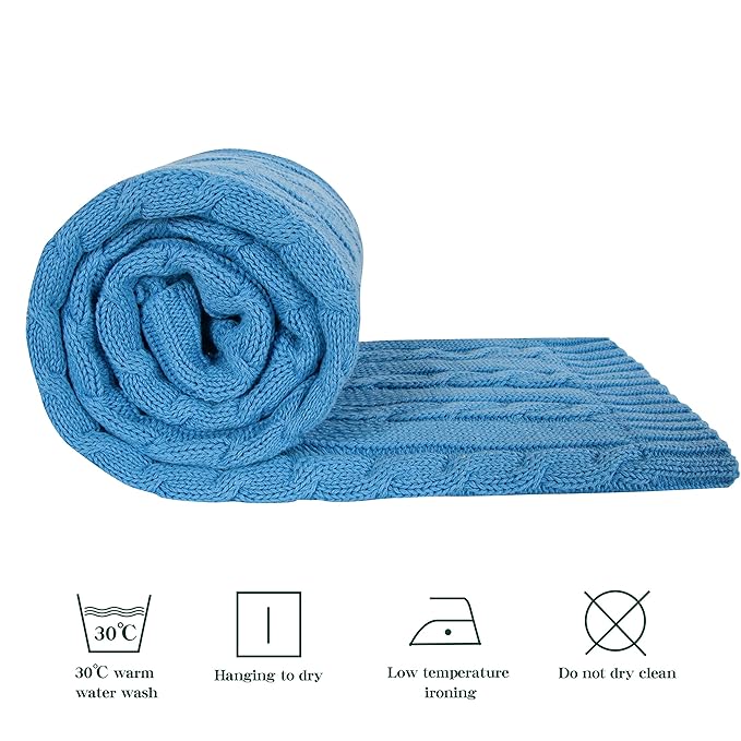NTBAY 100% Pure Cotton Cable Knit Toddler Blanket, Super Soft Warm Breathable 30x40 Baby Blanket for Crib, Stroller, Nursery, Travel, Newborn, 30x40 Inches, Azure Blue