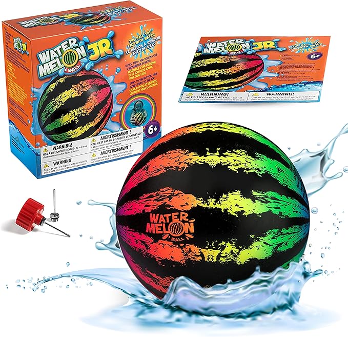 Watermelon Ball JR Durable Fillable Pool Toy for Underwater Games - Football, Basketball & Rugby - Perfect for Water Parties - Fun for Adults & Kids Alike - Ages 6+, 6.5" Multicolor
