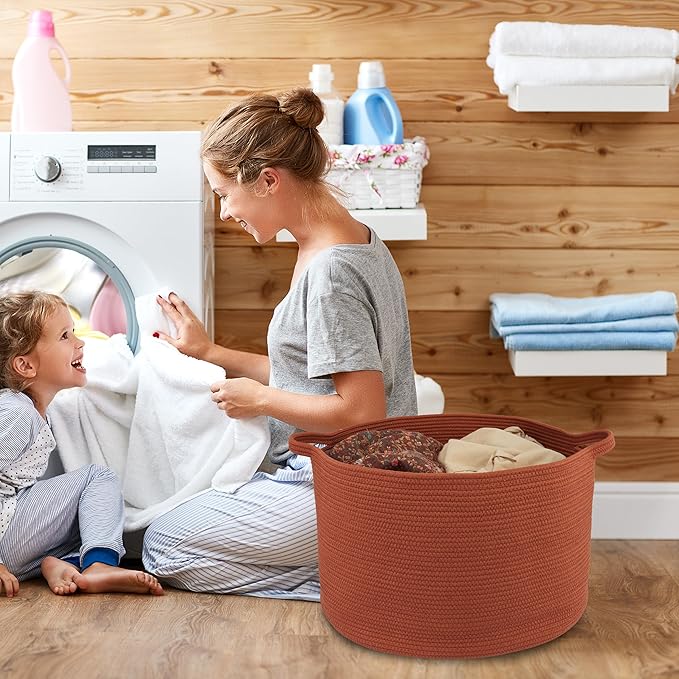 Large Cotton Rope Basket Blankets Basket Living Room 22"x14" Toy Baskets for Kids and Dogs Rope Storage Baskets for Nursery Woven Laundry Baskets for Clothes Towels Baby Toy round rustic
