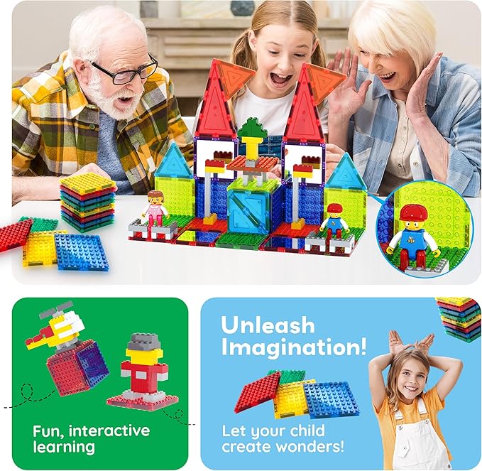 PicassoTiles Magnetic Brick Tiles STEM Creative Magnetic Tiles Building Block Set Building Brick Construction Toy Socket Spikes Toys Accessory Educational Imaginative Learning Kit Stacking Set