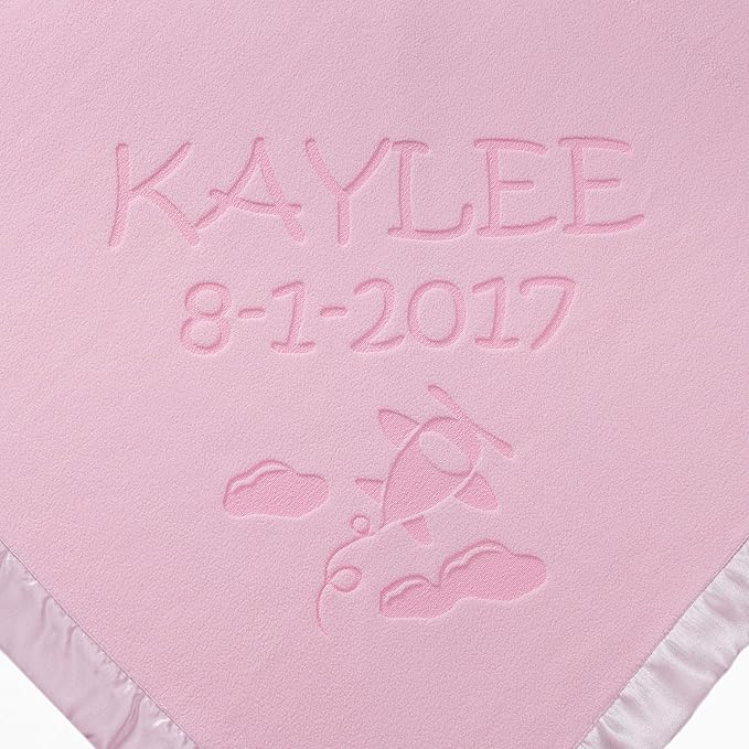 Custom Catch Ships Next Day from Vermont - Personalized Airplane Baby Blanket - Boy Name Gift - Blue or Pink (2 Text Lines)