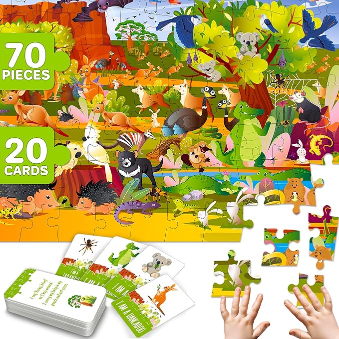 QUOKKA Search and Find Puzzles for Kids Ages 4-6 - Riddle Kids Puzzles 6-8 Years Old - 70 Unique Pcs - 20 Illustrated Guessing Cards - Engaging Children Themes - Australia Puzzle Gift for Toddlers 3-5