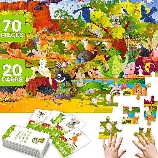 QUOKKA Search and Find Puzzles for Kids Ages 4-6 - Riddle Kids Puzzles 6-8 Years Old - 70 Unique Pcs - 20 Illustrated Guessing Cards - Engaging Children Themes - Australia Puzzle Gift for Toddlers 3-5