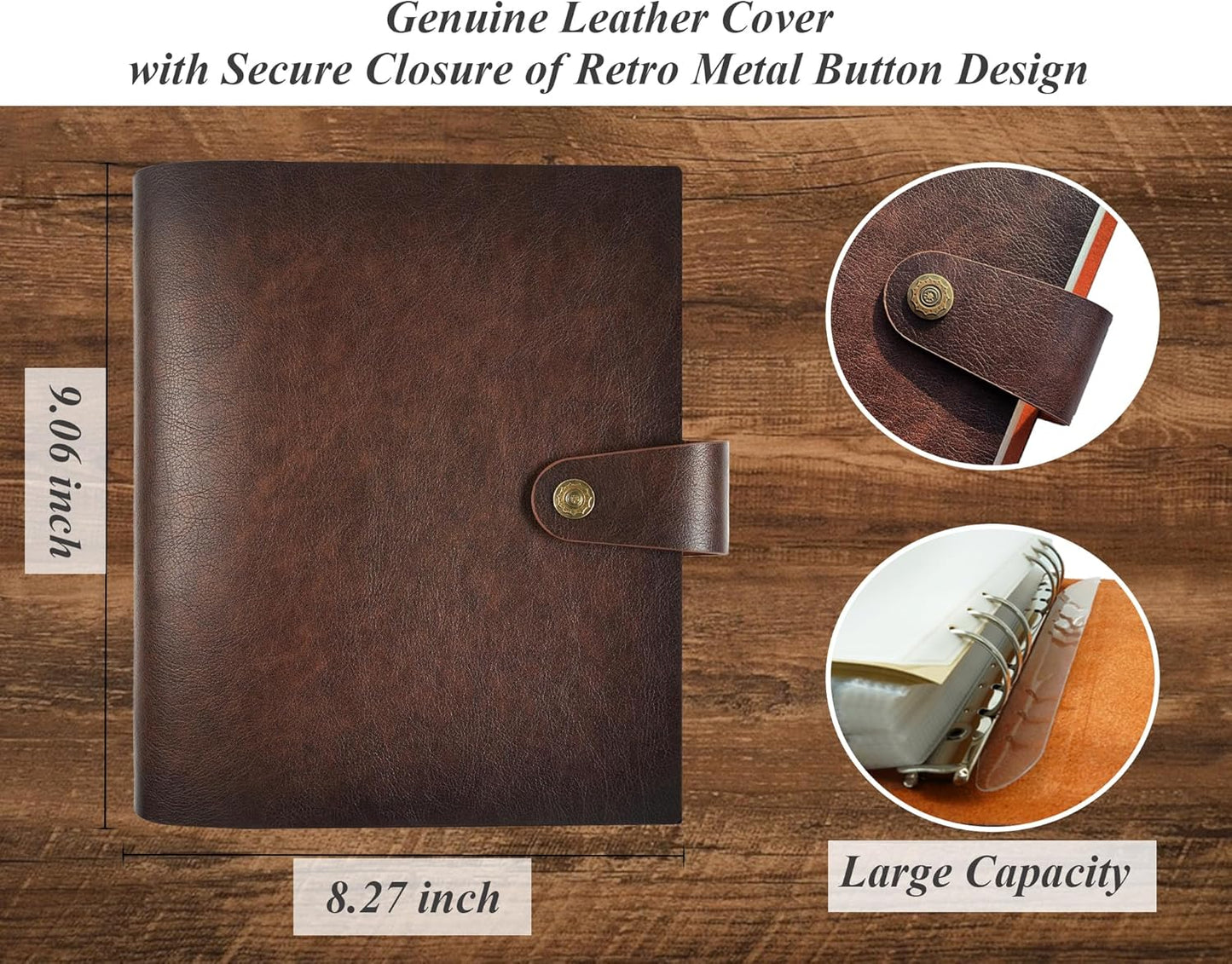 Genuine Leather Photo Album 4x6 for 200 Photos, Scrapbook with Writing Space of 30 Paper and Stickers, Travel Family Wedding Kids Graduation Ultrasound Baby Picture Album, Fathers Day Gift, Brown