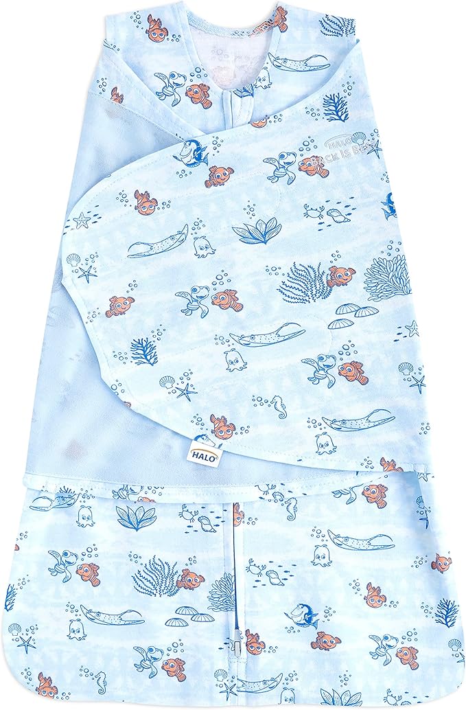 HALO Disney Baby Finding Nemo 100% Cotton Sleepsack Swaddle, 3-Way Adjustable Wearable Blanket, Nemo Tie Dye, Newborn, 0-3 Months