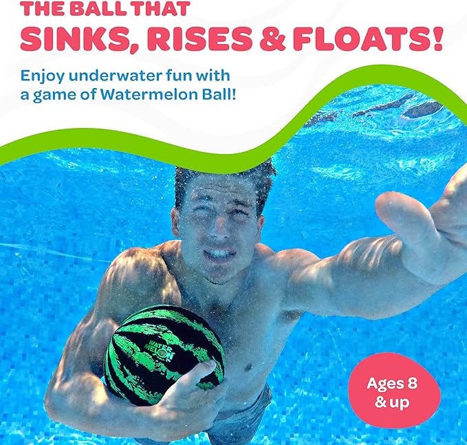 Watermelon Ball – Cool Underwater Pool Toy for Teen Boys, Girls, Men & Women. Great Gifts for Swimming, Diving & Backyard Games. Best for Birthday Presents, Spring Vacation & Summer Family Fun.