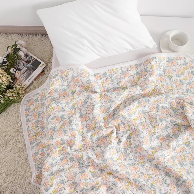 NTBAY Jersey Cotton Quilted Toddler Blanket, Breathable and Warm for Boys and Girls Baby Blanket, 30x40 Inches, Pink Floral