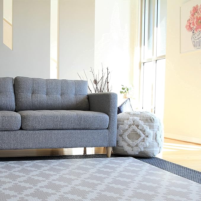 Cushmat Stylish Reversible Foam Play Mat (Large, Luxe Dark - Gray Star) - Soft, Waterproof, Durable Play mat for Infants, Babies, Toddler, Kids & Grownup - 6.5ft x 4.5ft