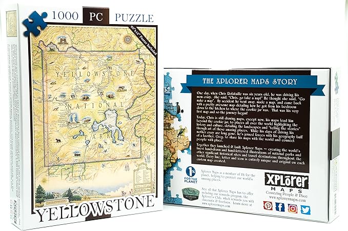 Yellowstone National Park Map Cardboard Jigsaw Puzzle - 1000 Pieces, Hand-Illustrated - Educational, Family Activity, Ages 8+, Includes Poster - 25.4 x 19.8