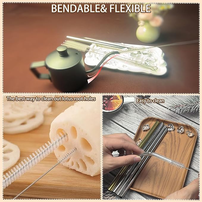 ClDYAUST Straw Cleaner Brush for Stanley Cup, Straw Cleaning Brush by 304 Stainless Steel and Nylon Bristles, Straw Brush for Baby Bottles, Glass/Silicone Straws or Hummingbird Feeders.