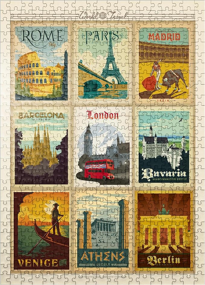 MyPuzzle World Travel: Multi-Image Print - Edition 1, Vintage Poster - Premium 500 Piece Jigsaw Puzzle for Adults