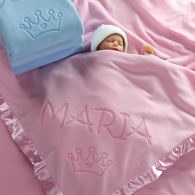 Custom Catch Personalized Princess Baby Blanket for Girl - Newborn or Infant Name Gift - Pink or Blue (1 Text Line)
