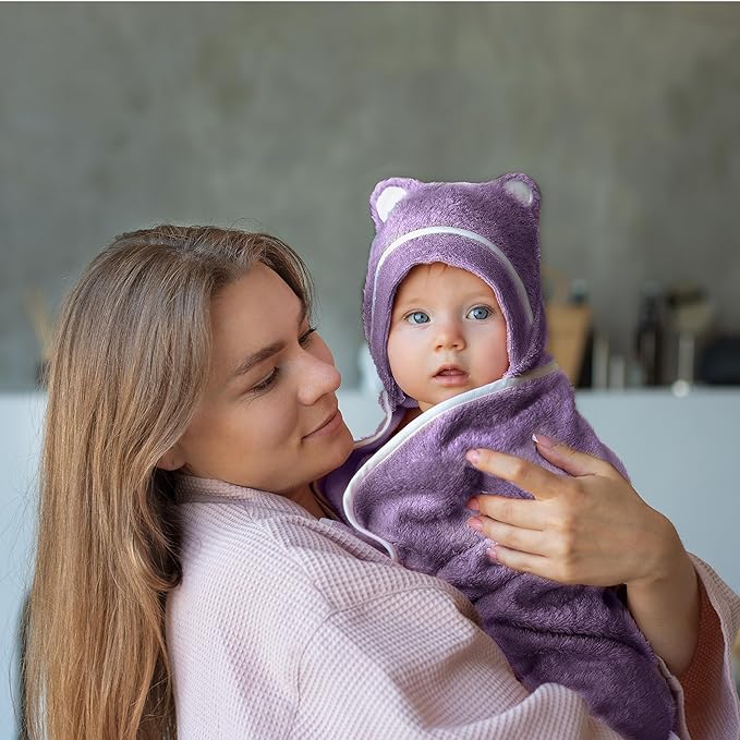 Premium Baby Bath Towel - Rayon Made from Bamboo Hooded Baby Towels - Newborn Baby Towel with Hood - Large Hooded Towel for Newborn Infant Boy Girl (Purple)