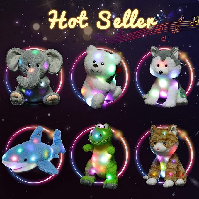 Hopearl LED Musical Stuffed Cheetah Lighting Up Singing Plush Leopard Toy Adjustable Volume Lullaby Animated Soothe Birthday Festival for Kids Toddlers Boys, 14''