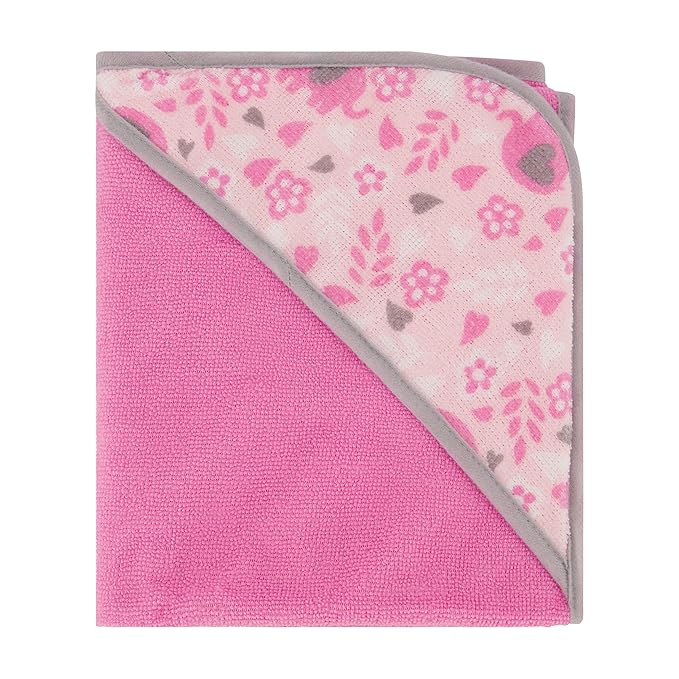 Cudlie Buttons & Stitches Baby Girl 3 Pack Rolled/Carded Hooded Towels in Blooming Elephant Print, GS71729