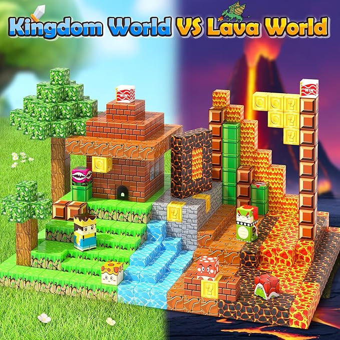 100pcs Magnetic Blocks - Build Mine Magnet World Game Adventure Set STEM Building Toys for Kids 3+ Years Old 1” Magnetic Cubes for Boys Toddler Boy Gifts Toys for Ages 3-5 5-7 8-12