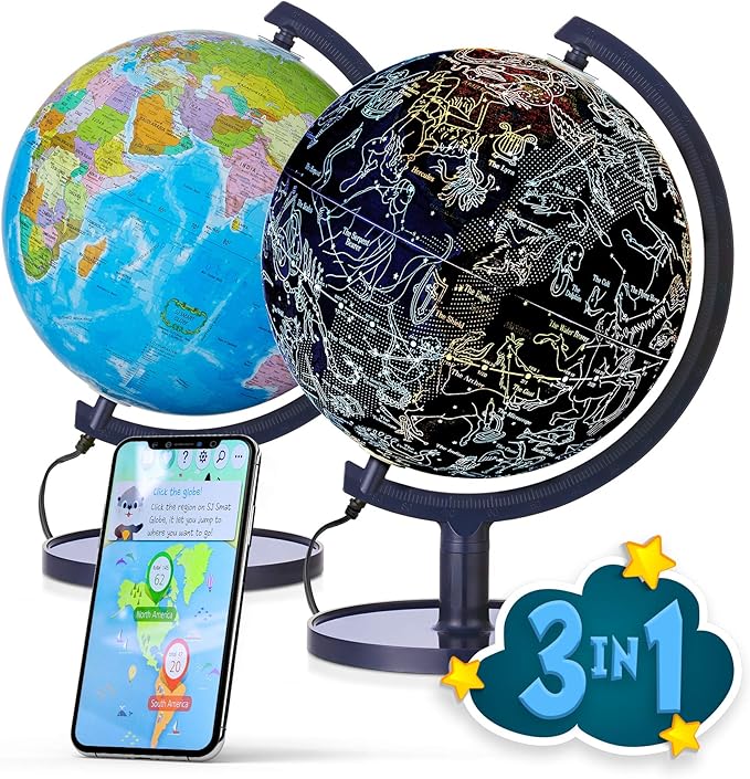 Interactive 10" Globe for Children with Stand (DIY) - App-Compatible, 400 Wonders, 1000+ Facts, LED Constellations, STEM Globe, World Lamp & Earth Decor