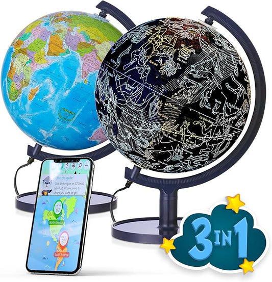 Interactive 10" Globe for Children with Stand (DIY) - App-Compatible, 400 Wonders, 1000+ Facts, LED Constellations, STEM Globe, World Lamp & Earth Decor
