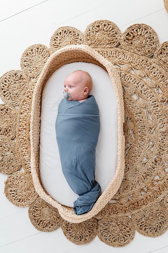 Ely's & Co. Muslin Swaddle Blanket 3-Pack for Baby Boy— 100% Cotton Muslin Extra-Large Swaddle Blankets (47”x 47”) Blue Bluebell