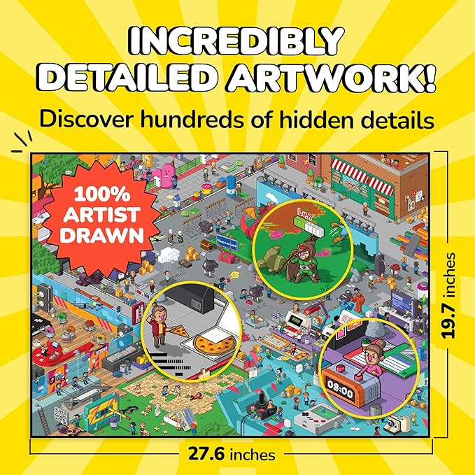 Odd Pieces Jigsaw Puzzles 1000 Pieces with Storytelling Comics, Secret Ending, Puzzle for Mystery Adults & Kids - 19.7'' x 27.6'' Frameable Magic Puzzle Art (Glitch)
