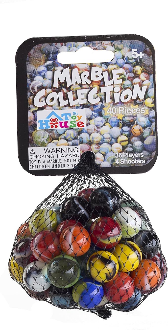 Ader Products My Toy House Glass Marbles Bulk, Set of 40, (36 Players and 4 Shooters) Assorted Colors, with Game Marbles Rules