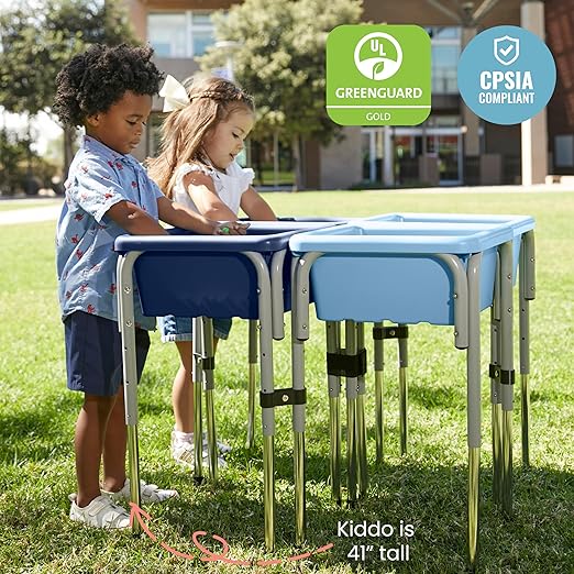 ECR4Kids 4-Station Sand and Water Adjustable Play Table, Sensory Bins, Navy/Powder Blue