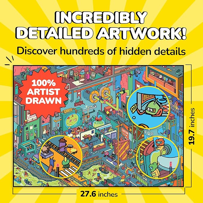 Odd Pieces Jigsaw Puzzles 1000 Pieces with Storytelling Comics, Secret Ending, Puzzle for Mystery Adults & Kids - 19.7'' x 27.6'' Frameable Magic Puzzle Art (AstroGastro)
